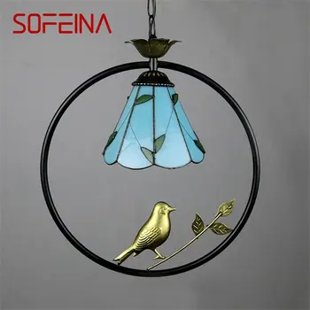 SOFEINA Tiffany Üveg Medál Lámpa LED-es Évjárat Kreatív Egyszerű Kínai Lóg Fény Haza, Étkező, Erkély, Folyosó
