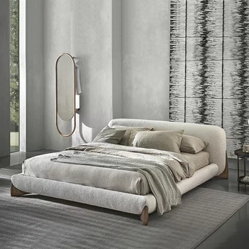 Yujifeng tömör fa hálószobában franciaágy modern, egyszerű ruhával művészeti ágy, hálószoba, nagy ágy 1,5 m fény olasz luxus minimalista