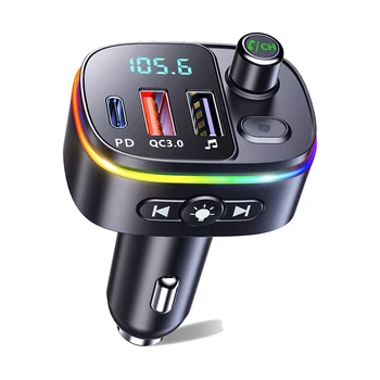 Bluetooth Adapter Autó, Bluetooth FM Transmitter, 9 RGB Világítás Módok,Hands-Free Auto MP3-Lejátszó USB Töltő