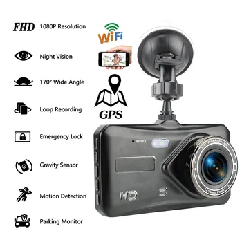 Autó DVR WiFi 1080P Teljes HD-felbontású Kamera tolatókamera Videó Rögzítő Fekete Dobozt, éjjellátó Auto Dashcam Autó Kamera, GPS Tracker