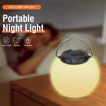 BORUIT LED-es Éjszakai Fény, függeszthető kivitel Labdát Lámpa Meleg Fény USB Újratölthető 18650 Akku 3 Üzemmód Vízálló A Kemping Olvasás