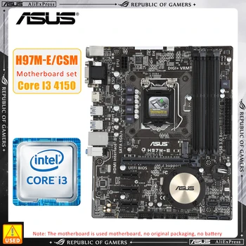 LGA 1150 Alaplapok kit Asus H97M-E/CSM +I3 4150 cpu 4 x DDR3 DIMM 32 gb-os intel H97 Alaplap 6 x SATA M. 2, MICRO ATX