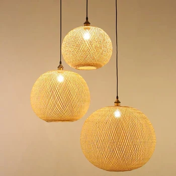 2022 Új Kínai Kerek Bambusz Medál Lámpa Japán Ceative Étterem Haza Bambusz Fából készült LED Kézzel készített Minőségi Lógó Lámpa