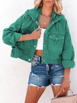 2023 Nyáron Új Kabátok Női Kapucnis Farmer Kabát Női Vintage Jean Kabátok, Alkalmi Hosszú Ujjú Felső Ruha Női Streetwear
