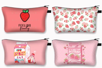 Harajuku Kawaii Epres Tejet Rózsaszín Vászon Kozmetikai Esetekben A Nők Táskák Rúzs Tároló Zsák Lolita Smink Táska Szervező