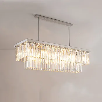 Modern kristály ezüst téglalap csillár a konyha étkező sziget felfüggesztés kristály lámpák Luxus otthon dekor led lámpa