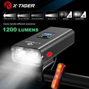 X-TIGRIS Kerékpár Lámpa Szett Esővédő Fényszóró + hátsó lámpa USB Töltés LED Kerékpáros Világítás Első Lámpa Ultrakönnyű Kerékpár Lámpa