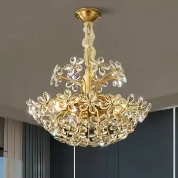 A francia luxus csillár retro vas művészeti hálószoba ruhatár lámpa Amerikai stílusú kerti hercegnő szoba kristály virág csillár