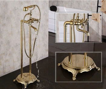 magas minőségű, Európai stílusú Luxus réz Klasszikus arany bevonatot, a padló tele Kád Csaptelep szett mosdó csaptelep
