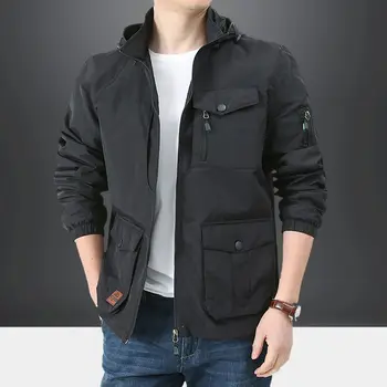Több Zsebbel Kabát Férfi Divat, Tavaszi, Őszi Slim koreai Stílus Trend Alkalmi Rakomány Férfi egyszínű Kabátot Plus Size V49