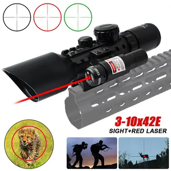 3-10X42E Red Dot Sight Széles-mező Riflescope Madármegfigyelő Puskája 11/20mm Vasúti Vadászat QD AR Látvány .223 5.56 .308-as 7.62